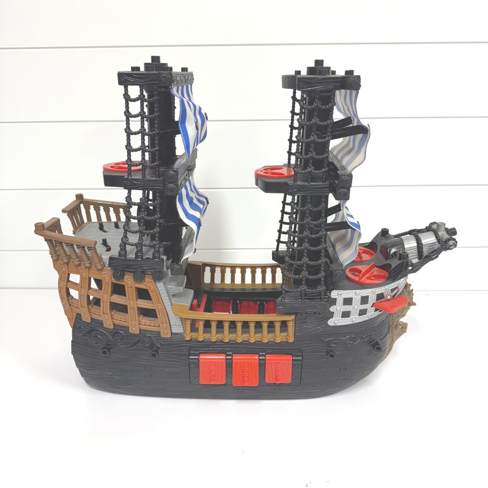 Fisher-Price Imaginext Pirate Ship Toy Black W5927 Large Playset Blue Sails 18in